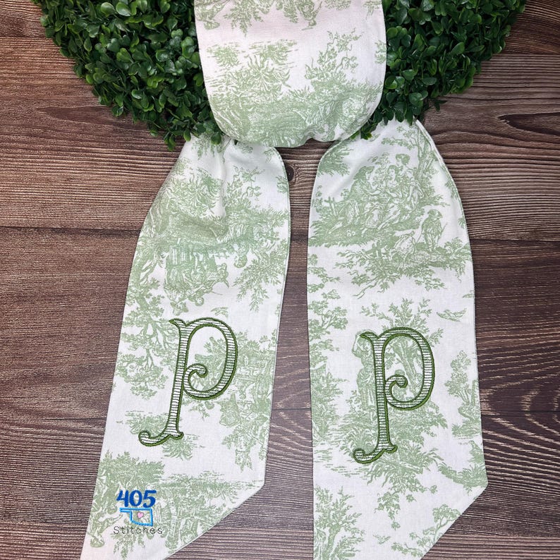 Classic French Toile Wreath Sash, Classic Monogrammed Toile Sash, Personalized Wreath Sash, Embroidered Toile Wreath Sash for Front Door