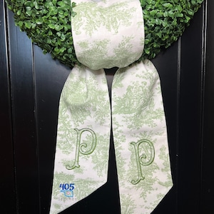 Classic French Toile Wreath Sash, Classic Monogrammed Toile Sash, Personalized Wreath Sash, Embroidered Toile Wreath Sash for Front Door
