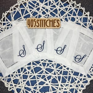 Personalized Monogrammed Cocktail Napkins, Embroidered Linen Napkins, White Hemstitch Napkins, Personalized Housewarming or Hostess Gift