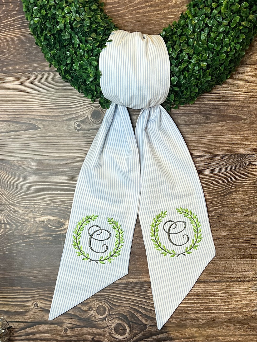 Embroidered Wreath Sash, Boxwood Wreath Sash, Monogrammed Wreathe Sash