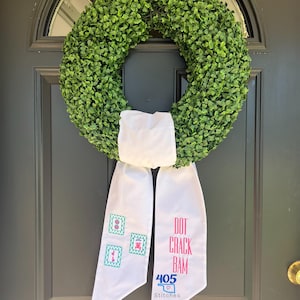 Mahjong Wreath Sash, Mahjong Gift Idea, Embroidered Wreath Sash, Boxwood Wreath Sash, Monogrammed Wreathe Sash, Topiary Wreath Sash