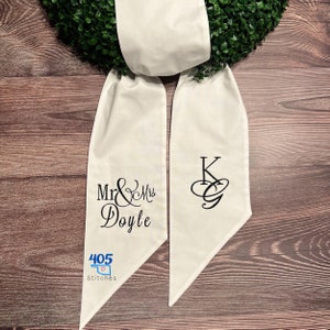 Embroidered Wedding Wreath Sash, Boxwood Wreath Sash, Monogrammed Wreathe Sash, Personalized Bridal Shower Gift, Wedding Gift, New Home Gift