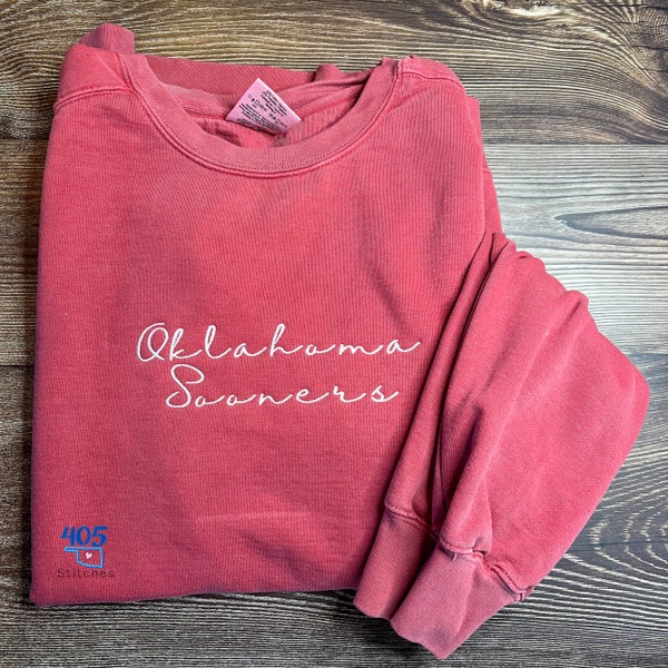 Oklahoma Sooner Sweatshirt, Comfort Colors Sweatshirt, Embroidered Tone on Tone, Boomer Sooner sports, Personalized College Sweatshirt