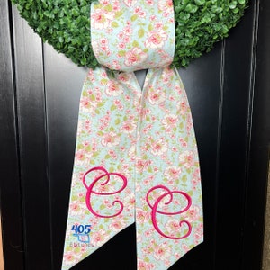 Embroidered Wreath Sash, Floral Wreath Sash, Monogrammed Wreathe Sash, Boxwood Wreath Sash, Housewarming Gift, Wedding Gift