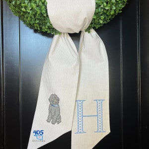 Black Labradoodle Wreath Sash, Boxwood Wreath Sash, Monogrammed Wreath Sash, Embroidered Wreath Sash, Housewarming Gift, Wedding Gift