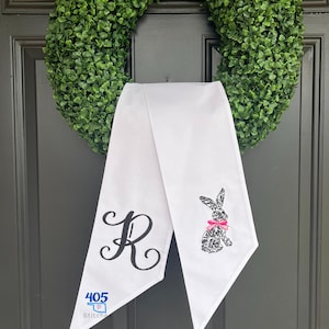 Embroidered Easter Wreath Sash, Easter Wreath Sash, Black Chinoiserie Rabbit, Easter Door Decoration, Easter Bunny Sash, Personalized Sash