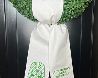 Embroidered Golf Wreath Sash, Green Jacket Wreath Sash, Masters Door Hanger, Personalized Wreath Sash