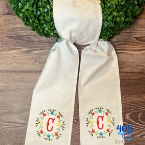Summer Floral Wreath Sash, Embroidered Wreath Sash, Boxwood Wreath Sash, Monogrammed Wreathe Sash, Housewarming Gift, Floral Sash