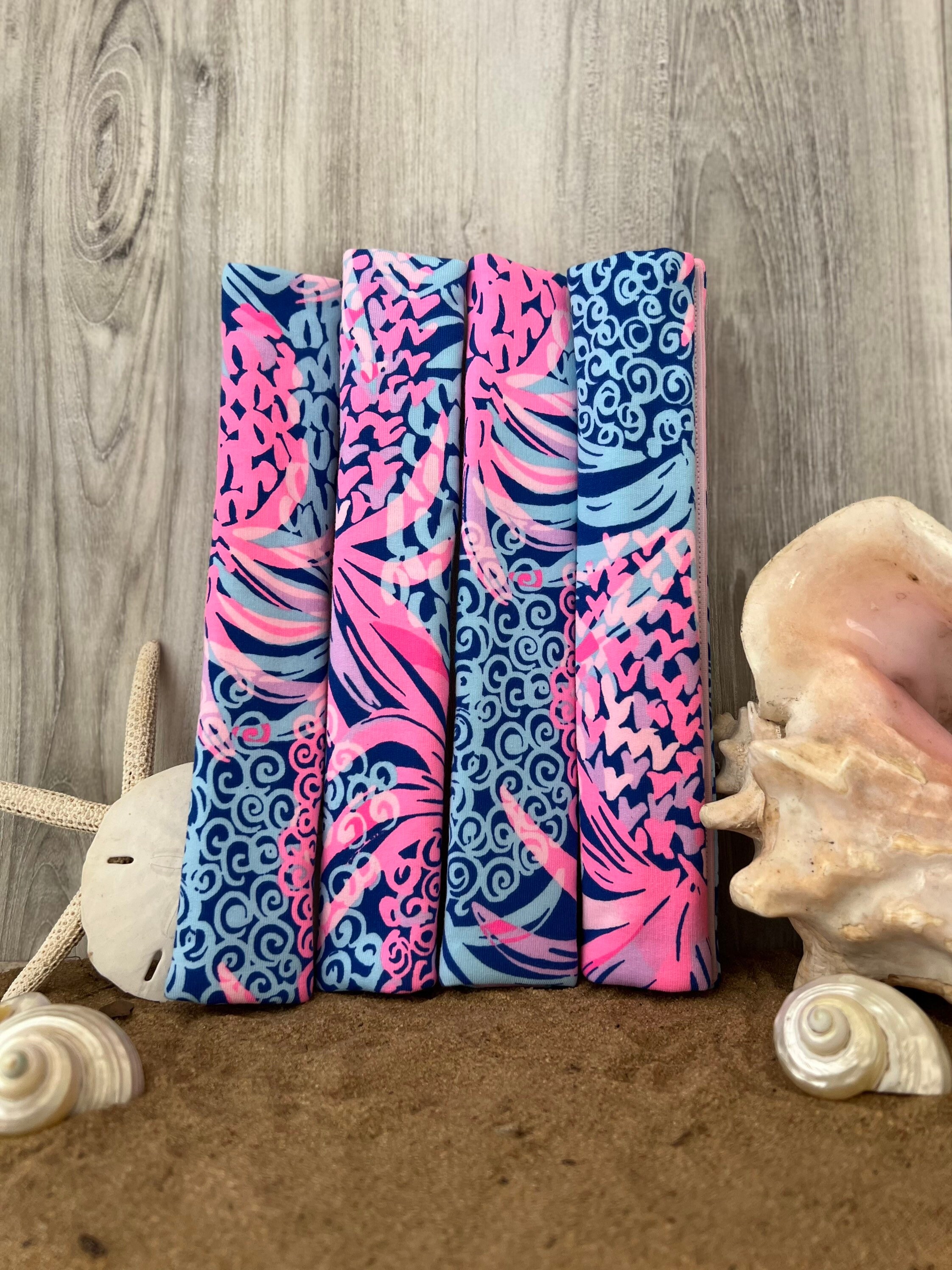 Steering Wheel Head Rest Seat Belt Covers in a beautiful colorful tropical LP print pink blue pineapple Lilly T15 - Thumbnail 3