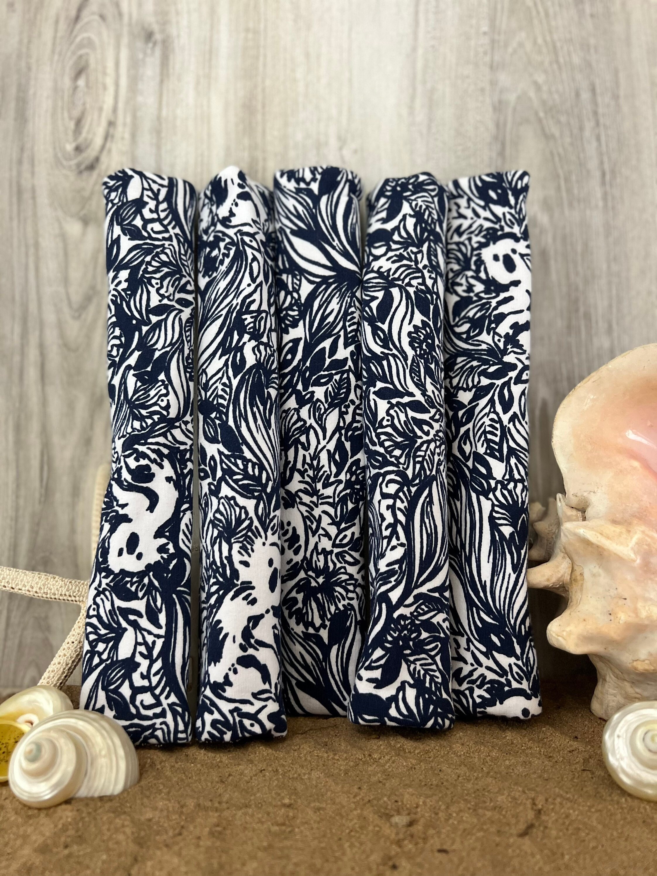 Steering Wheel Head Rest Seat Belt Covers in a beautiful colorful tropical LP print Navy and White Koala Bears Print T-7 - Thumbnail 4