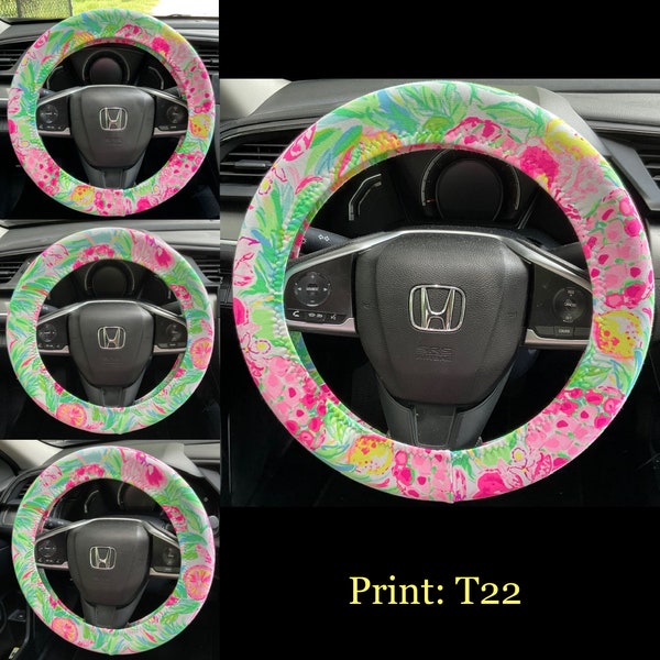 Housses de ceinture de sécurité pour appuie-tête du volant dans un bel imprimé tropical coloré LP poires ananas rose jaune vert Lilly T22