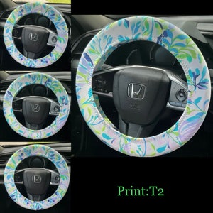 Steering Wheel Head Rest Seat Belt Covers in a colorful tropical nautical starfish beachy LP print Lilly white lime aqua lavender T2