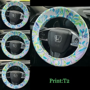 Steering Wheel Head Rest Seat Belt Covers in a colorful tropical nautical starfish beachy LP print Lilly white lime aqua lavender T2