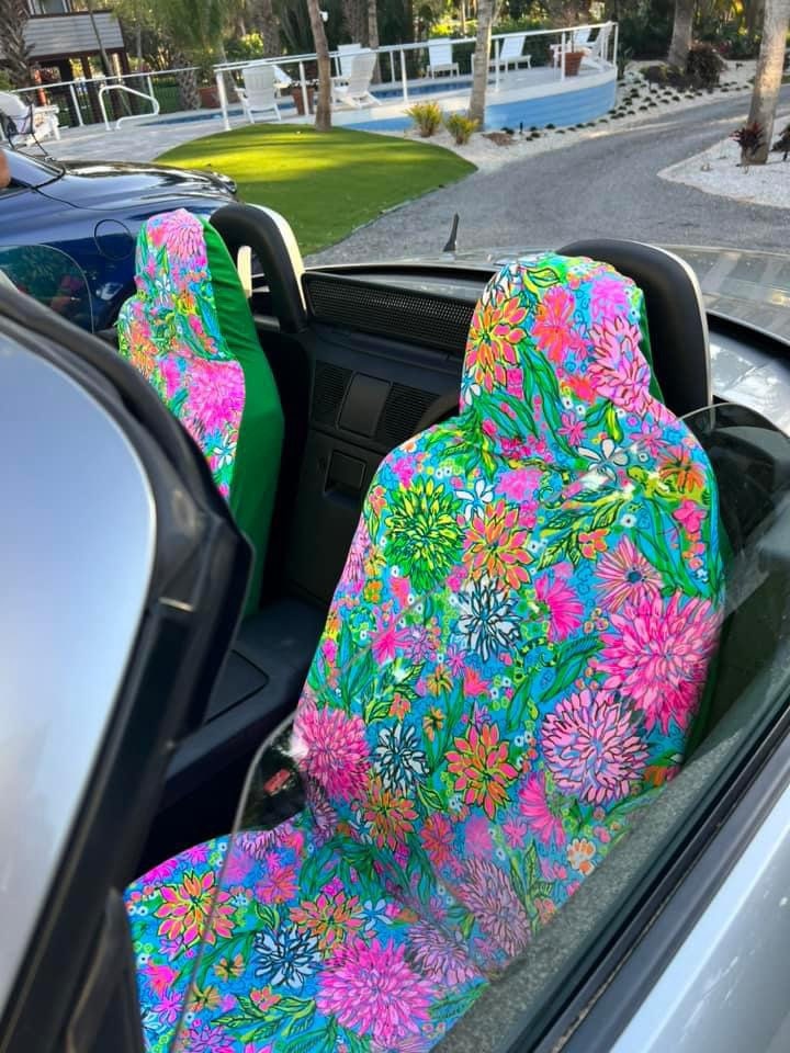 Car Seat Cover beautiful bright beachy fabrics tropical lilly flowers nautical hot colors unique made in America USA - Thumbnail 7