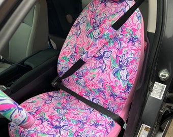 Funda para asiento de coche, cinturón de seguridad, reposacabezas, fundas para volante, suaves, bonitos colores brillantes, estampados tropicales Lilly LP Print T-18 rosa púrpura