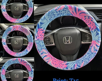 Couvre-ceinture pour appuie-tête sur le volant dans un bel imprimé tropical coloré LP rose bleu ananas Lilly T15