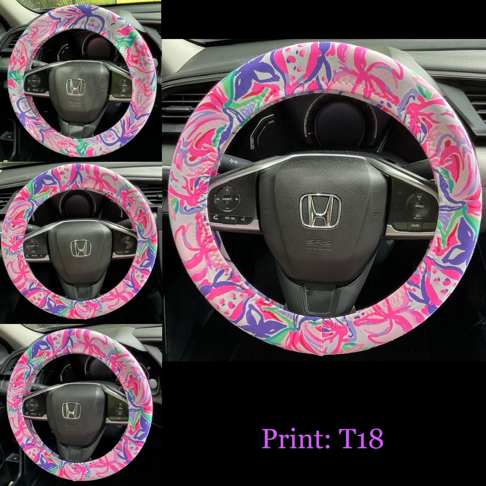 Steering Wheel Seat Belt Head Rest Covers in a beautiful colorful tropical flowers LP print pink purple soft Lilly T18