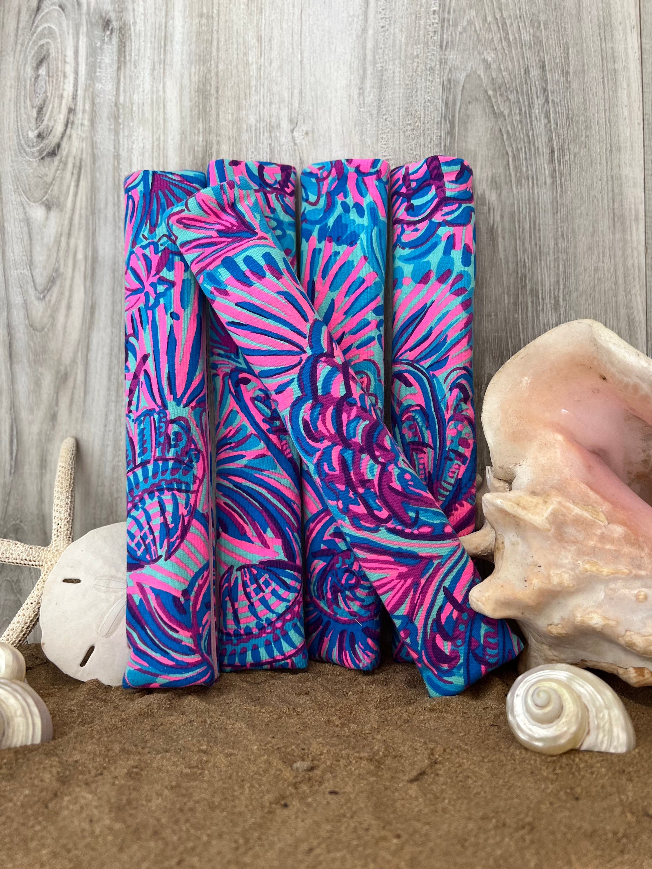 Seat Belt Head Rest Steering Wheel Covers soft pretty bright colors Lilly tropical prints LP  beach shells pink purple aqua Print T-21 - Thumbnail 4