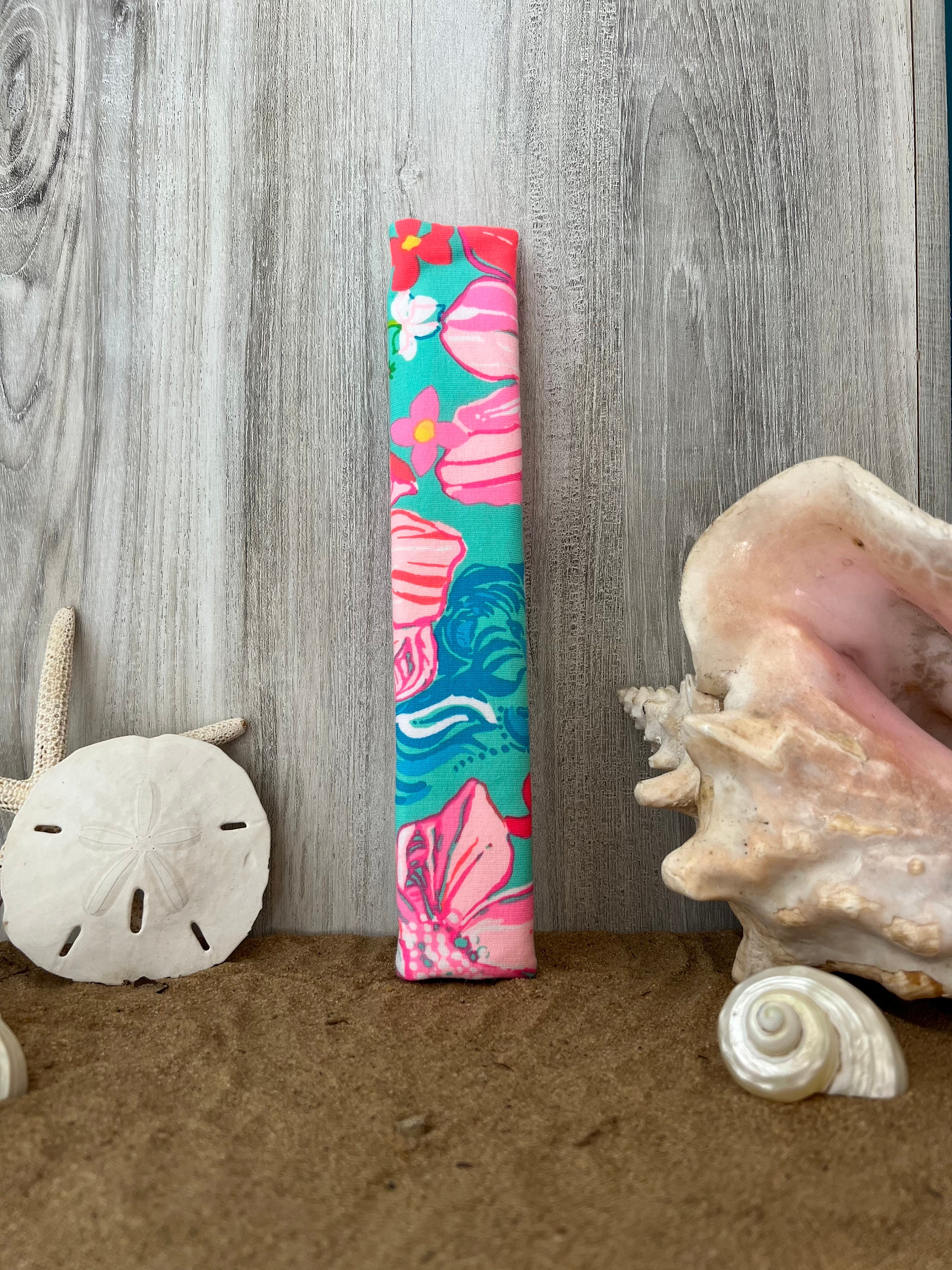 Seat Belt Head Rest Steering Wheel Covers soft pretty bright colors Lilly tropical prints LP flowers lions teal sea foam  white Print T-10 - Thumbnail 2
