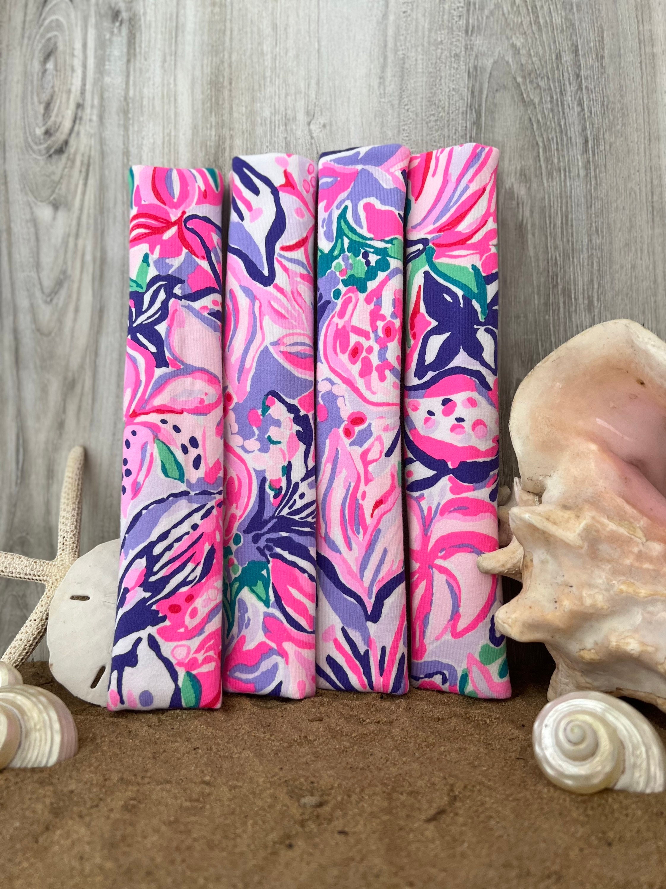 Steering Wheel Seat Belt Head Rest Covers in a beautiful colorful tropical flowers LP print pink purple soft Lilly T18 - Thumbnail 3