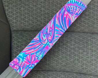 Ceinture de sécurité Couvre-volant pour appuie-tête, couleurs douces et lumineuses, imprimés tropicaux Lilly, coquillages de plage, rose violet aqua, imprimé T-21