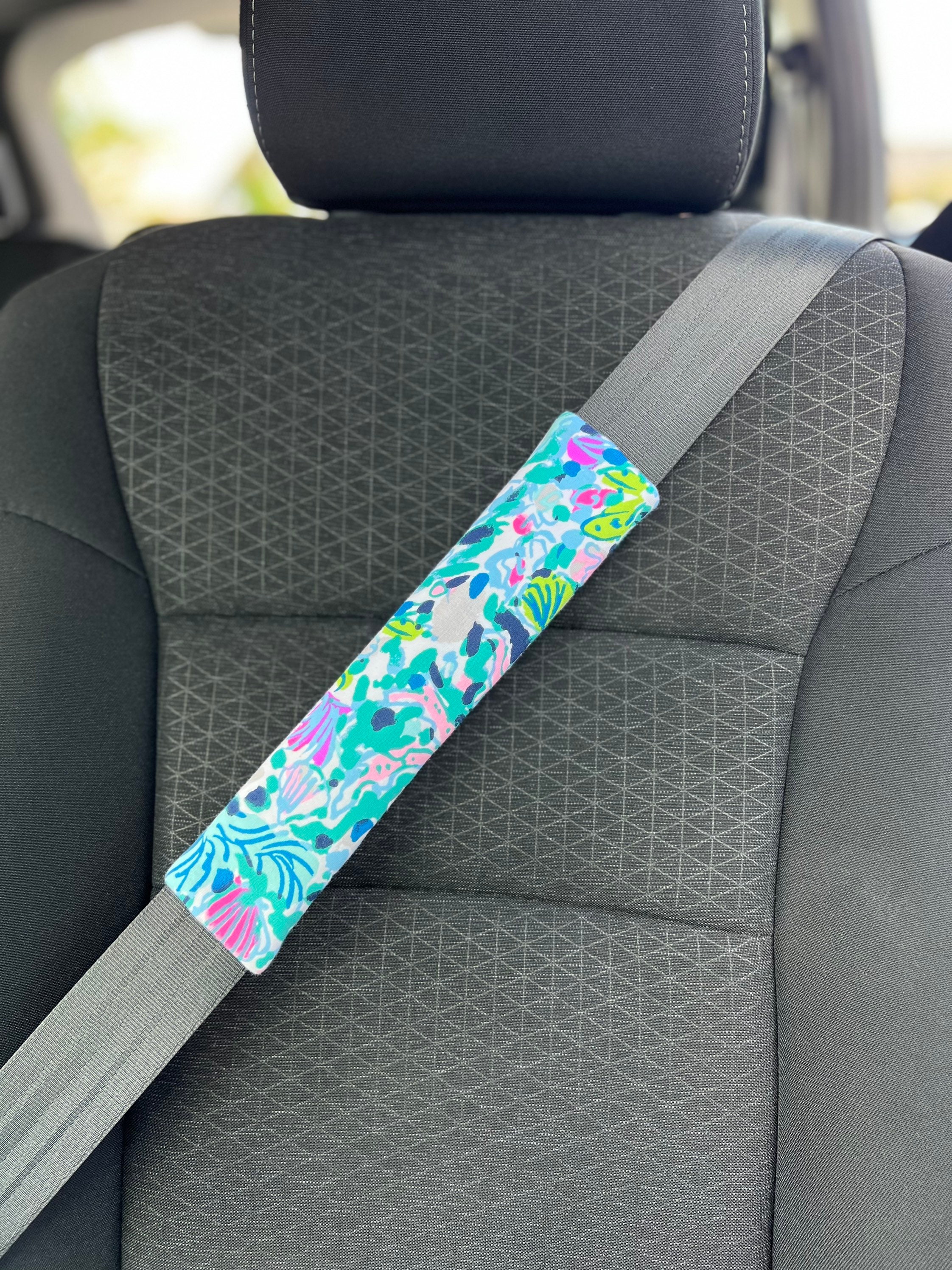 Seat Belt Head Rest Steering Wheel covers soft pretty bright colors Lilly tropical nautical prints LP light blue aqua pink white Print T-28 - Thumbnail 4