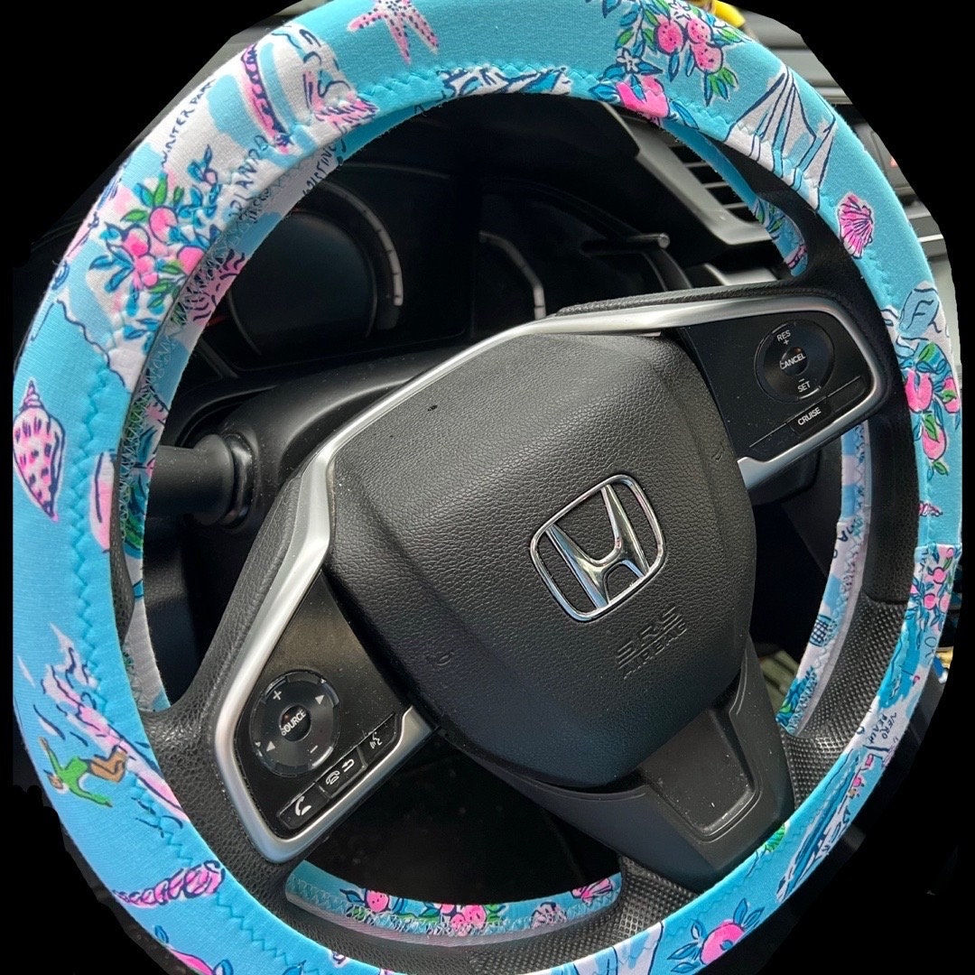 Seat Belt Head Rest Steering Wheel Covers soft Lilly tropical prints LP flowers turtle sail boat alligator Florida print - Thumbnail 4