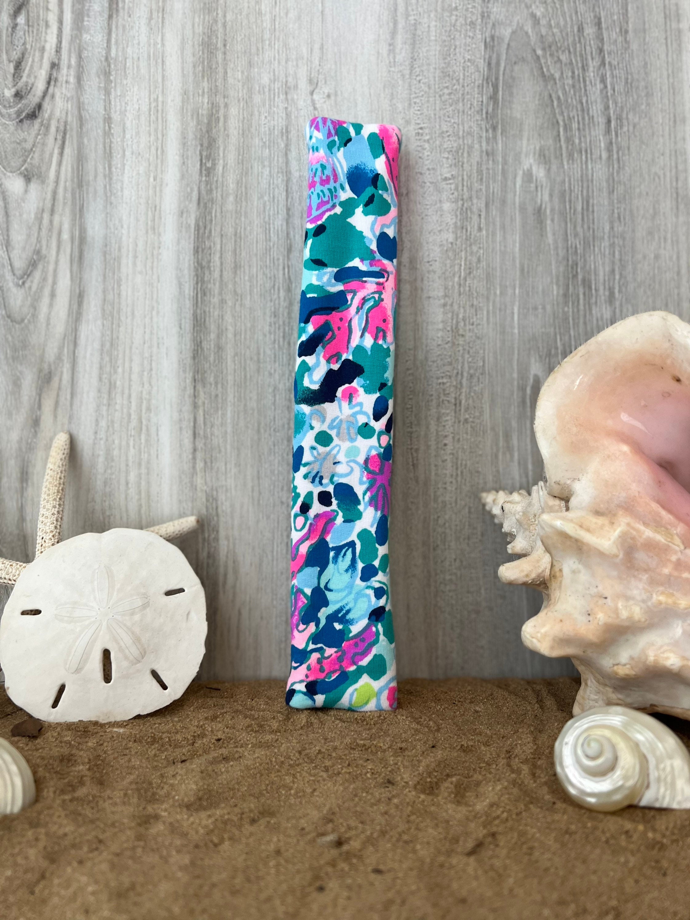 Seat Belt Head Rest Steering Wheel covers soft pretty bright colors Lilly tropical nautical prints LP light blue aqua pink white Print T-28