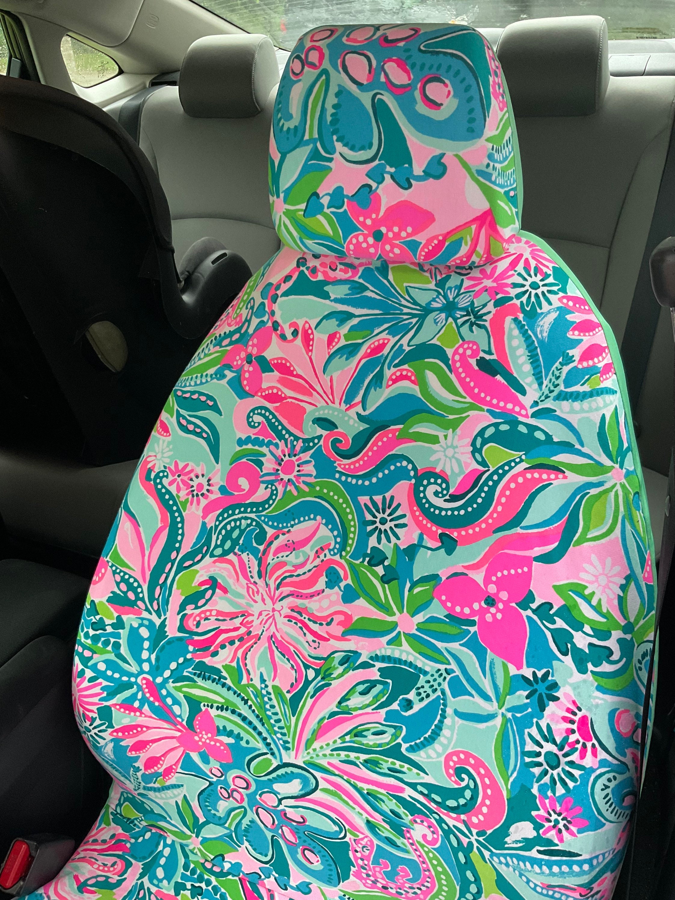Car Seat Cover beautiful bright beachy fabrics tropical lilly flowers nautical hot colors unique made in America USA - Thumbnail 5