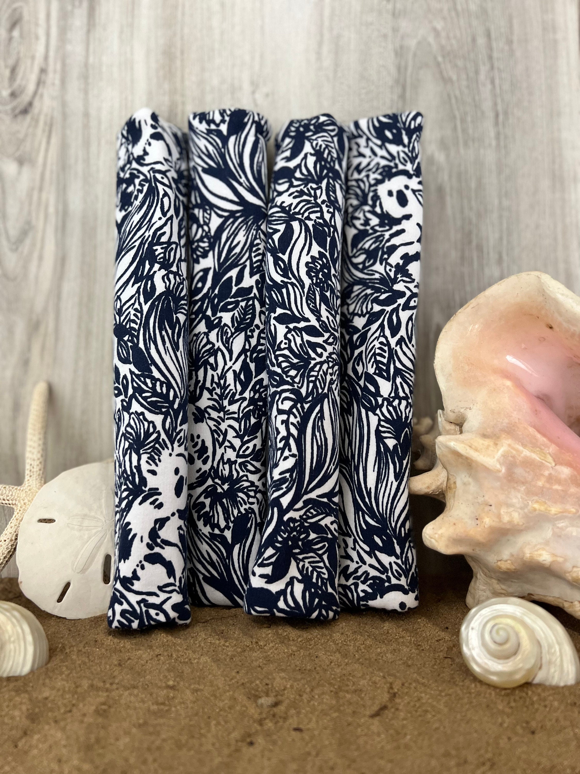 Seat Belt Head Rest Steering Wheel Covers soft pretty bright colors Lilly tropical prints LP flowers beach navy white koala bears Print T-7 - Thumbnail 3