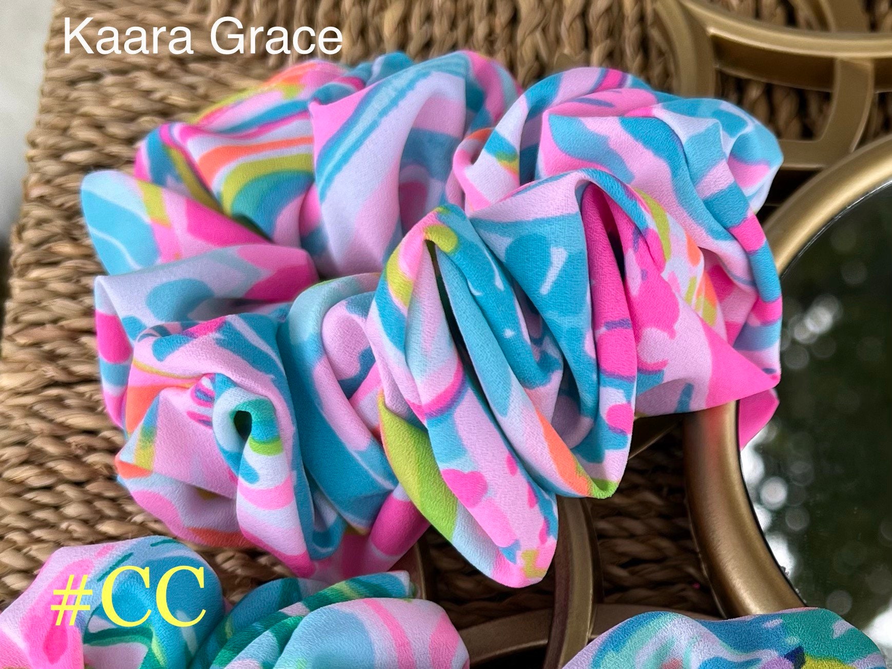 Hair Scrunchie Lush Full Luxurious volume Happy Bright colorful beachy tropical soft slinky unique special great gift made in the USA - Thumbnail 3