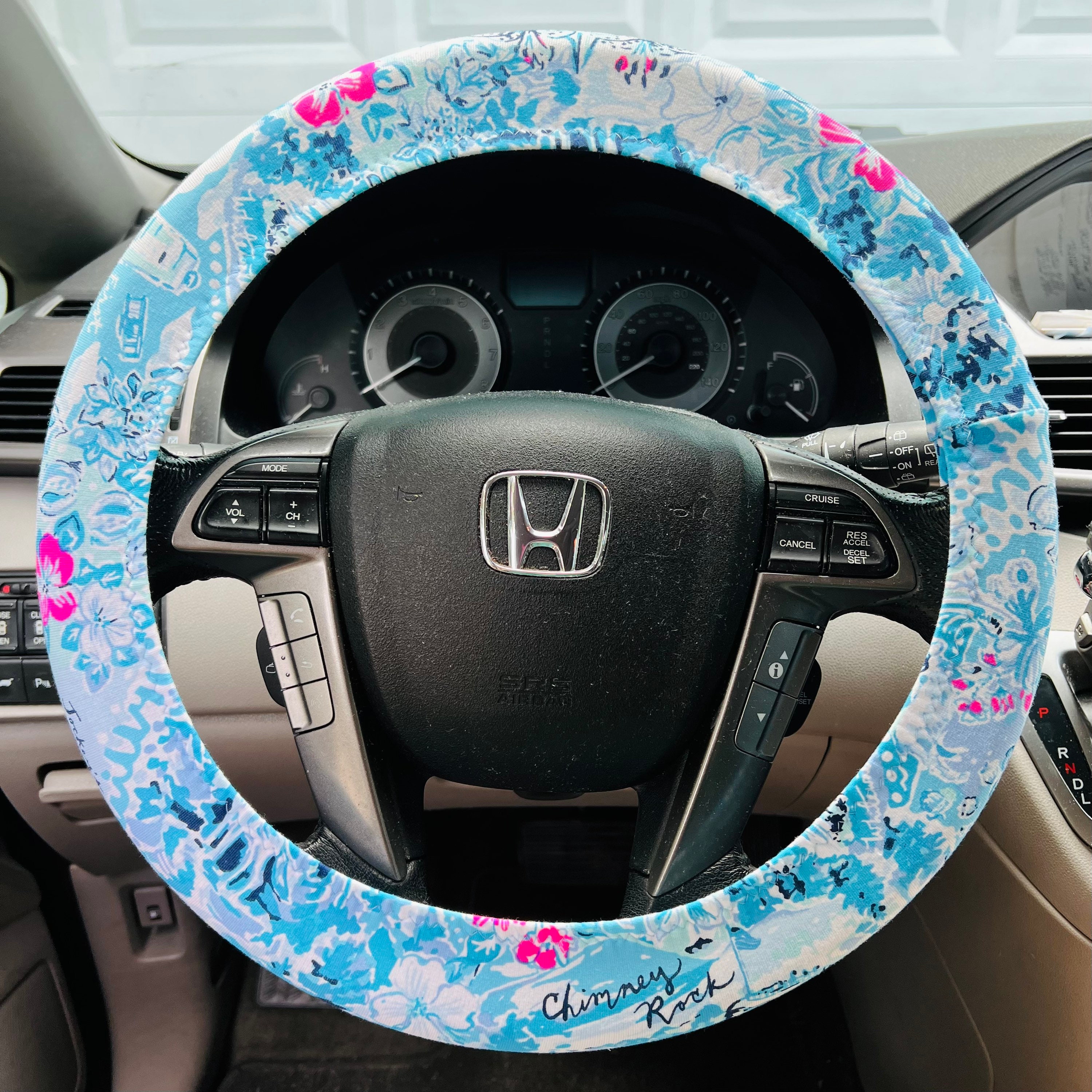 Steering Wheel , Head Rest & Seat Belt Covers Love North Carolina beautiful colorful tropical LP print blue white pink Lilly T-30 - Thumbnail 3