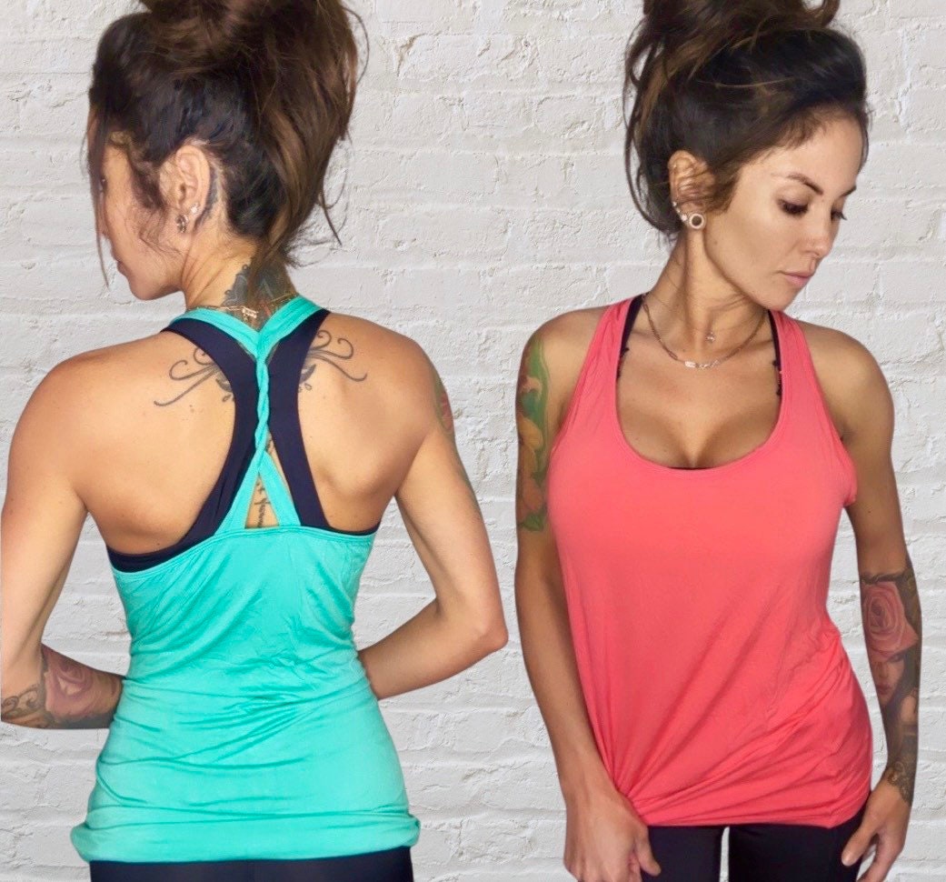 Loose Tank Top dry wicking super soft pretty colors work out comfortable exercise gym active activewear tank twisted back