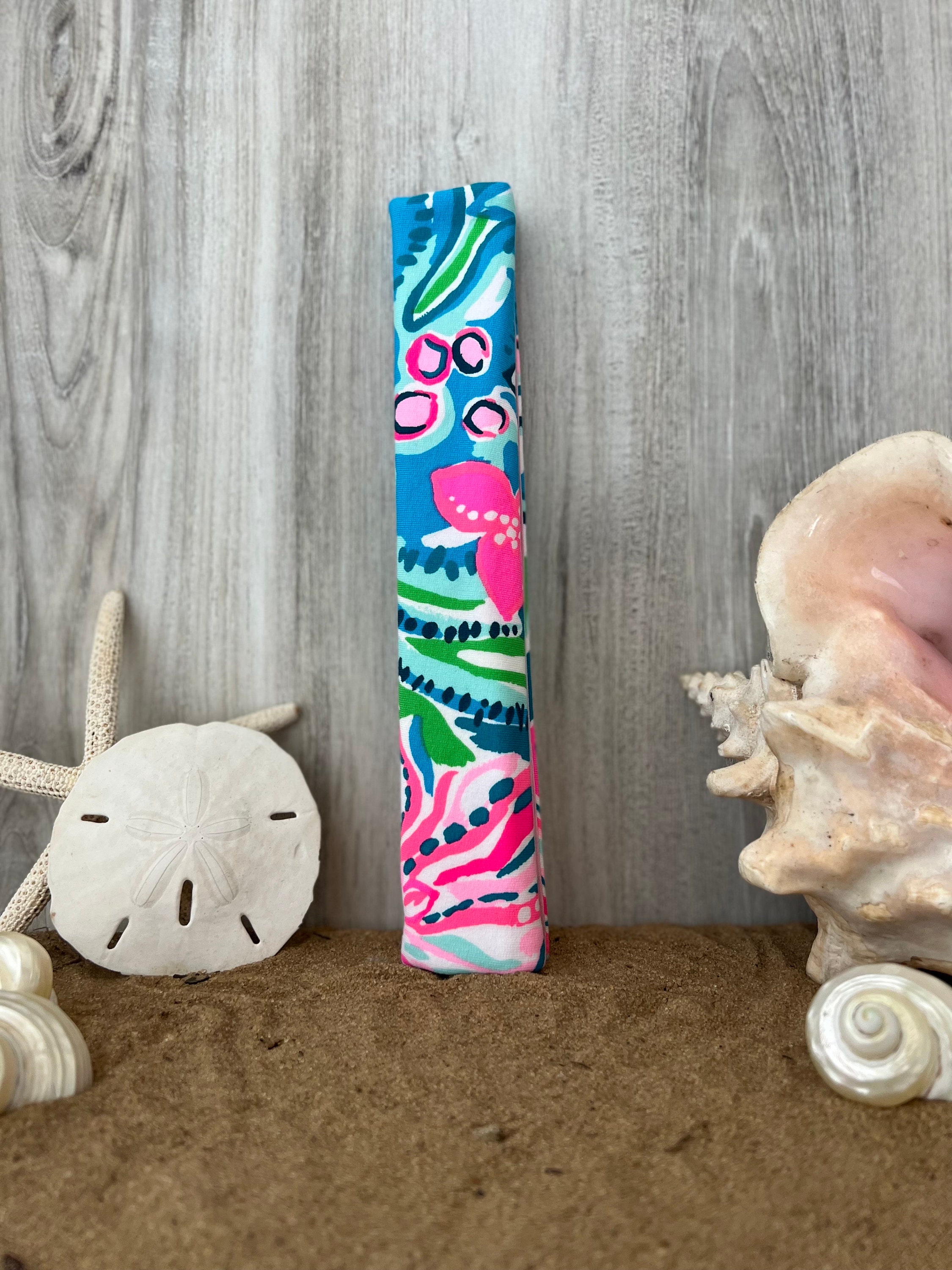 Steering Wheel Head Rest Seat Belt Covers beautiful colorful tropical LP print pink blue green flowers animals soft happy colors Lilly T16 - Thumbnail 5