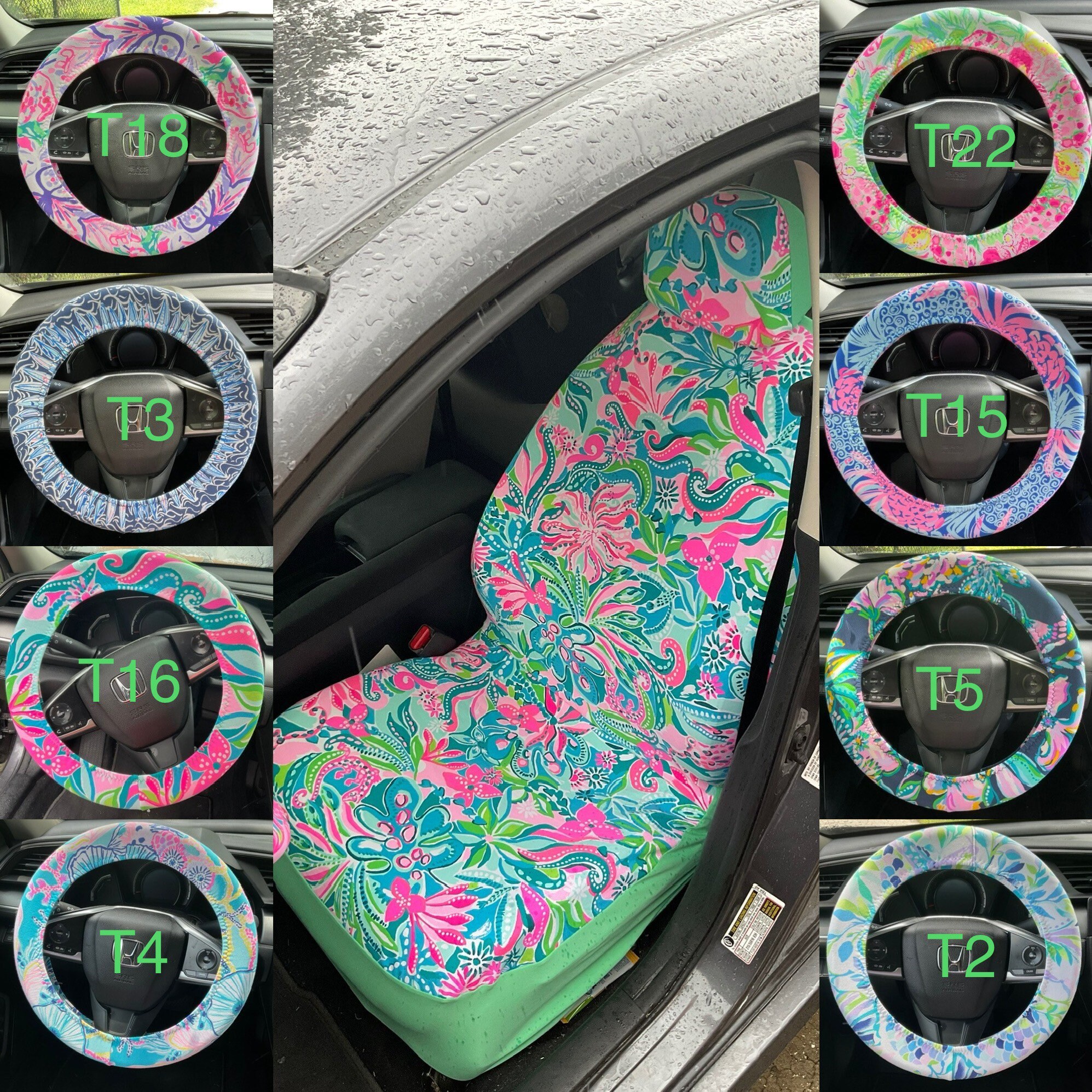 Car Seat Cover beautiful bright beachy fabrics tropical lilly flowers nautical hot colors unique made in America USA