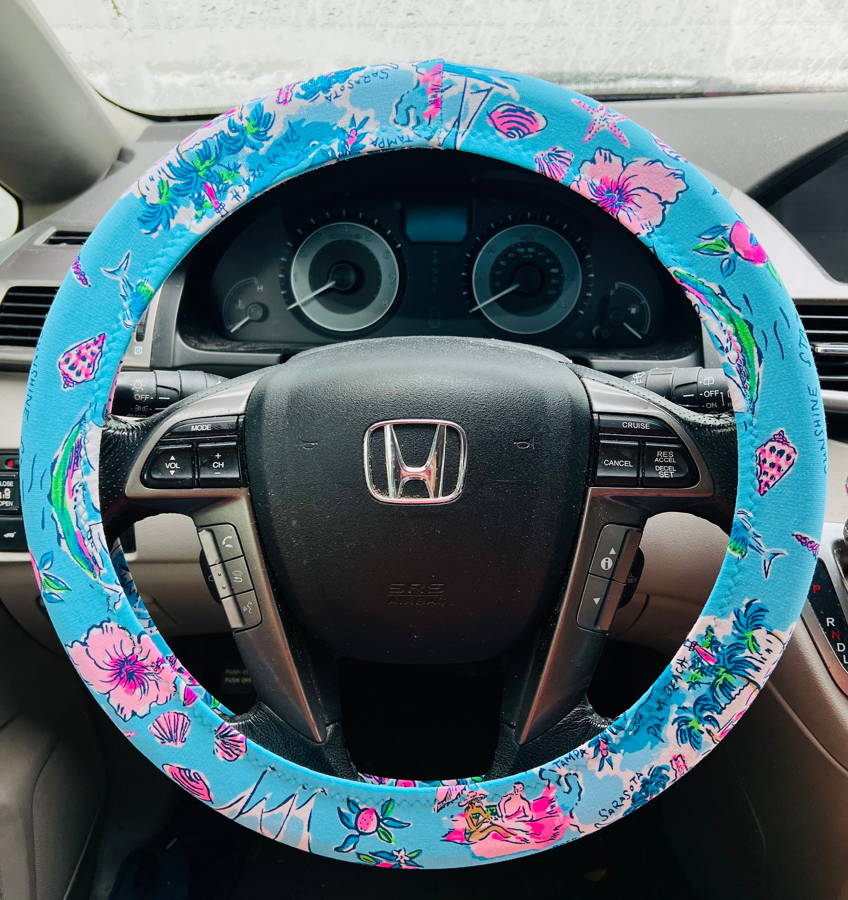 Seat Belt Head Rest Steering Wheel Covers soft Lilly tropical prints LP flowers turtle sail boat alligator Florida print - Thumbnail 3