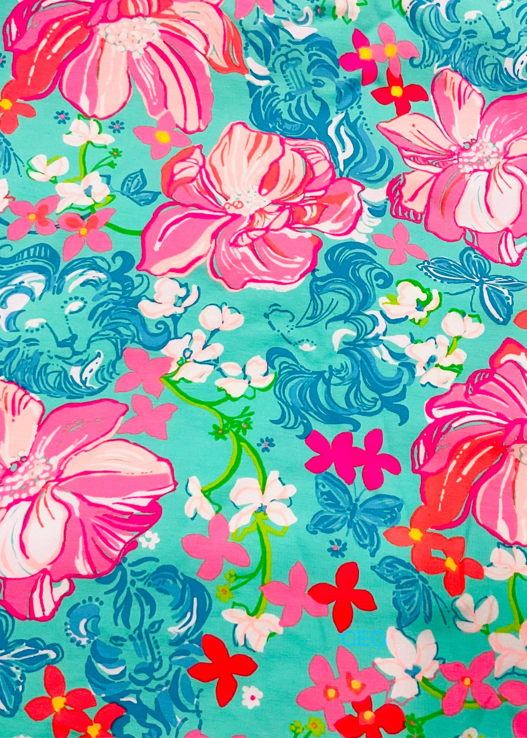 Seat Belt Head Rest Steering Wheel Covers soft pretty bright colors Lilly tropical prints LP flowers lions teal sea foam  white Print T-10 - Thumbnail 5