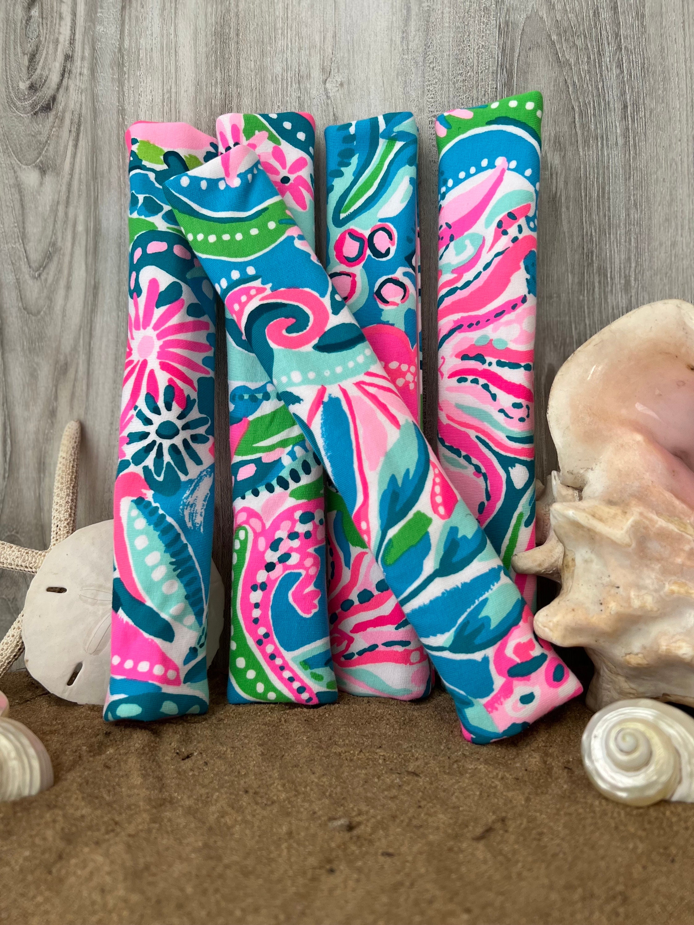 Steering Wheel Head Rest Seat Belt Covers beautiful colorful tropical LP print pink blue green flowers animals soft happy colors Lilly T16 - Thumbnail 7