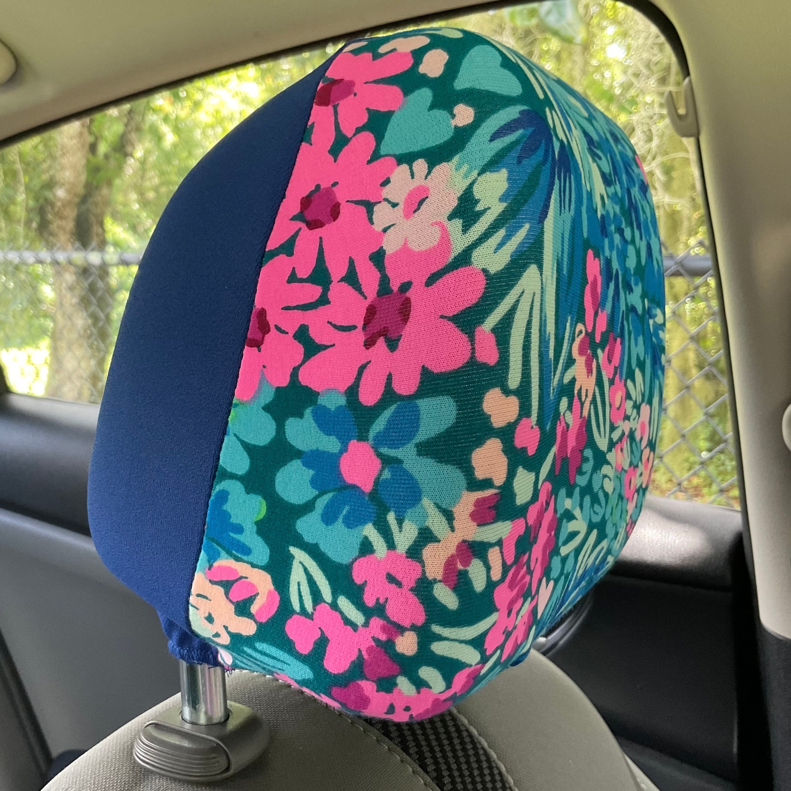 Steering Wheel Seat Belt Head Rest Covers in a beautiful colorful tropical floral LP print Lilly fuchsia pink green blue Lilly T11 - Thumbnail 7