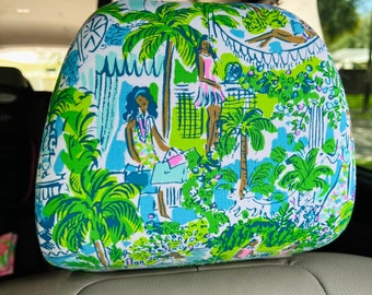 Cinturón de seguridad Reposacabezas Volante cubre colores suaves y brillantes Lilly estampados tropicales verde blanco azul tenis pickle ball LP Print T27