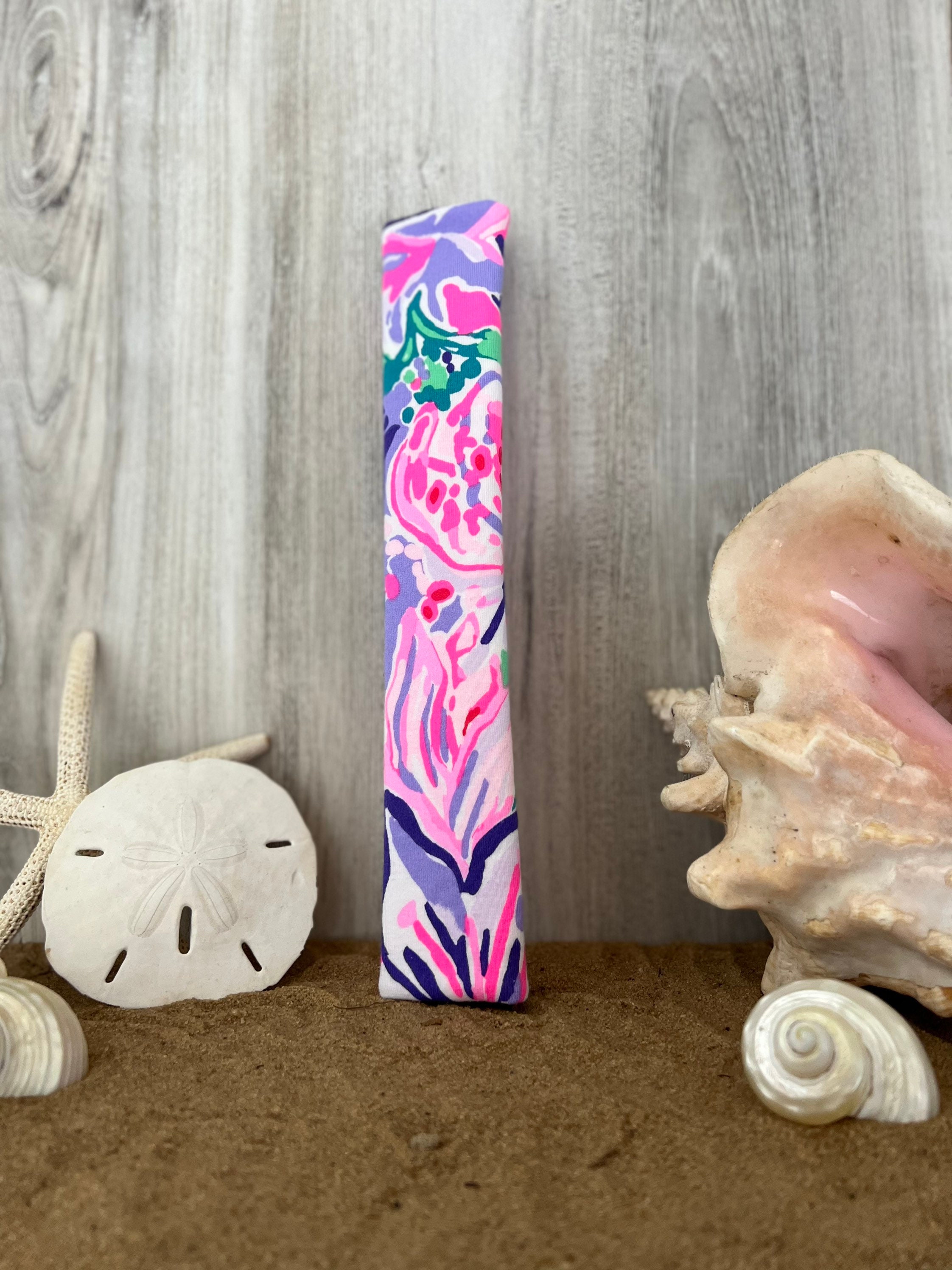 Steering Wheel Seat Belt Head Rest Covers in a beautiful colorful tropical flowers LP print pink purple soft Lilly T18 - Thumbnail 2