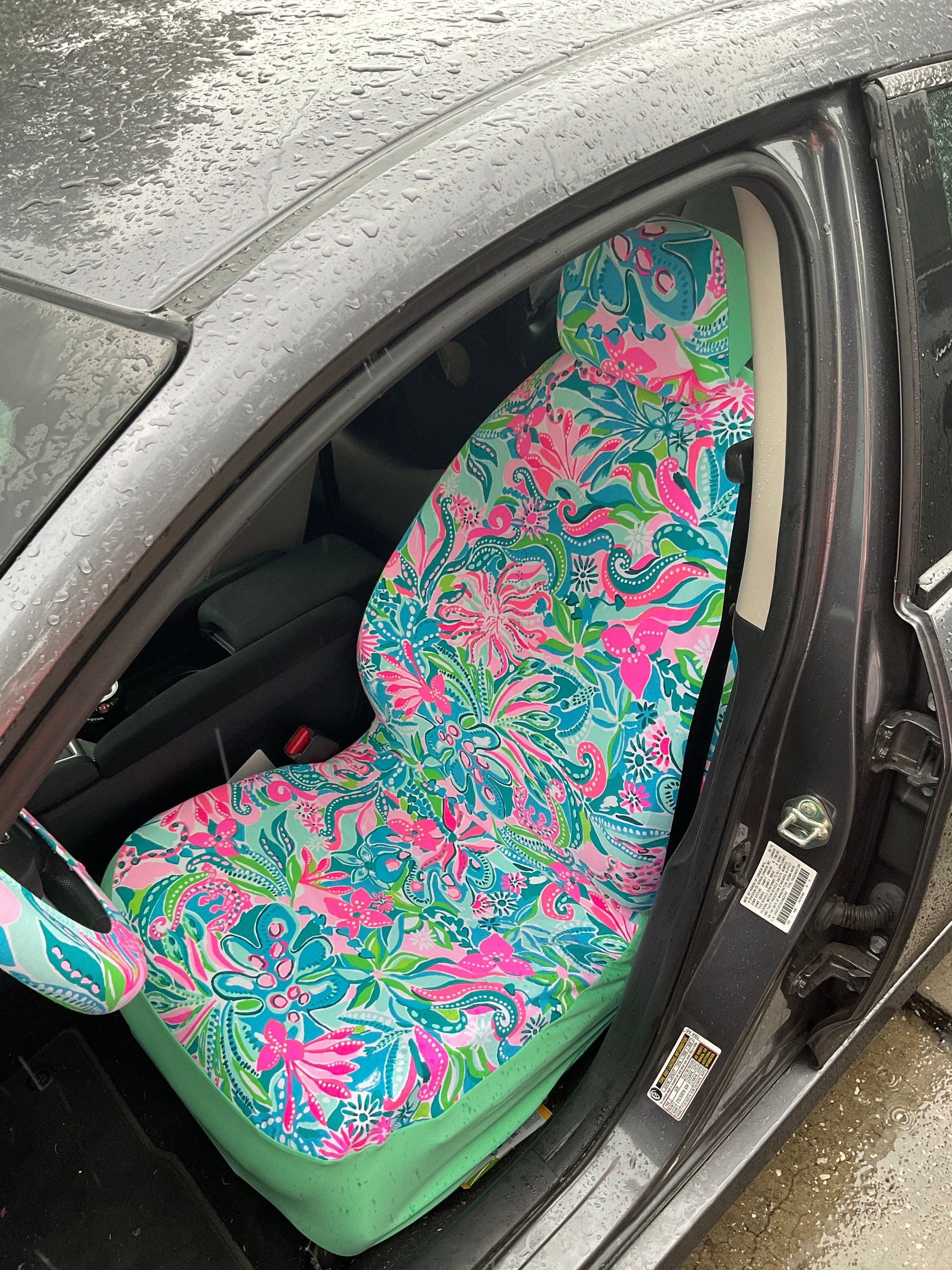 Car Seat Cover beautiful bright beachy fabrics tropical lilly flowers nautical hot colors unique made in America USA - Thumbnail 3
