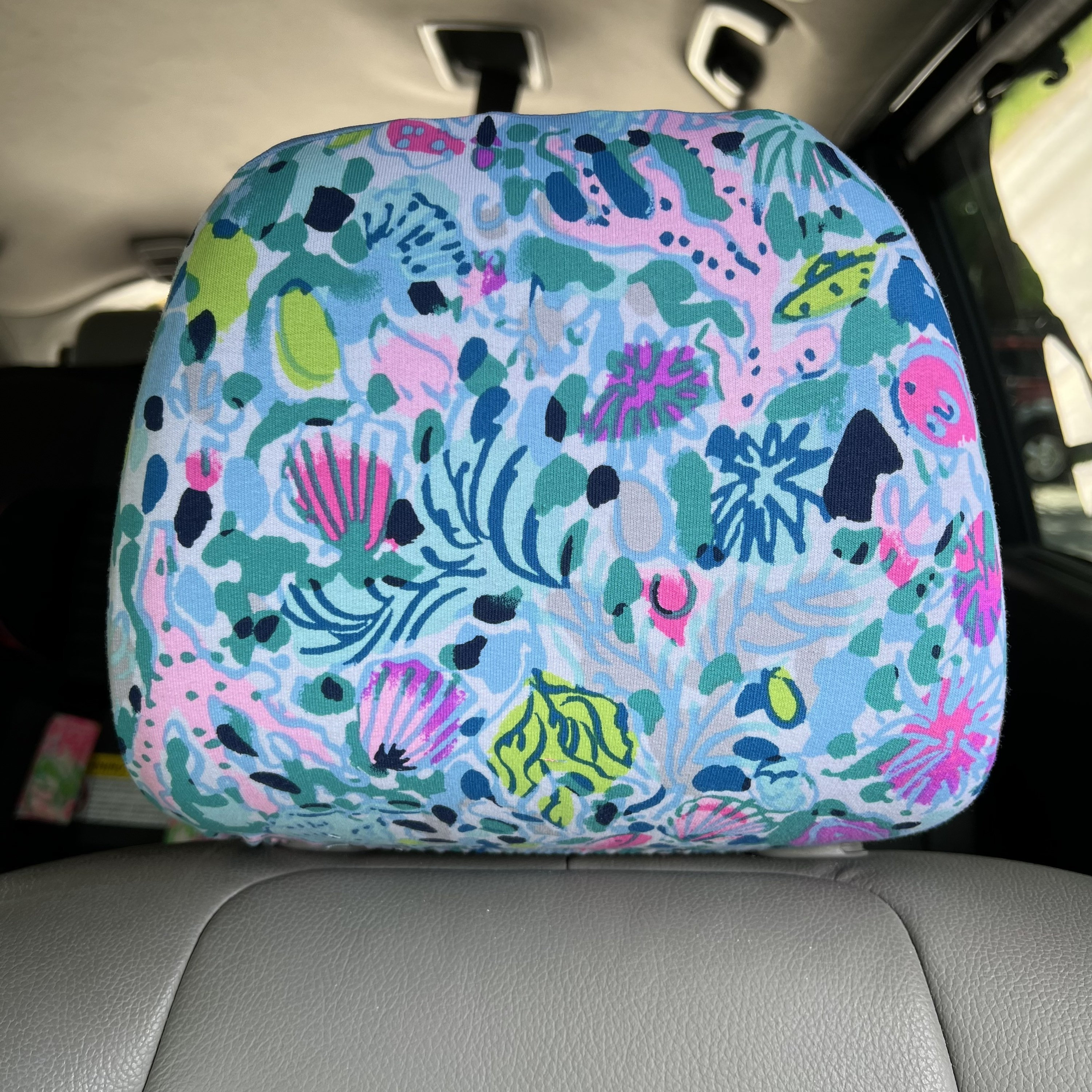 Seat Belt Head Rest Steering Wheel covers soft pretty bright colors Lilly tropical nautical prints LP light blue aqua pink white Print T-28 - Thumbnail 5