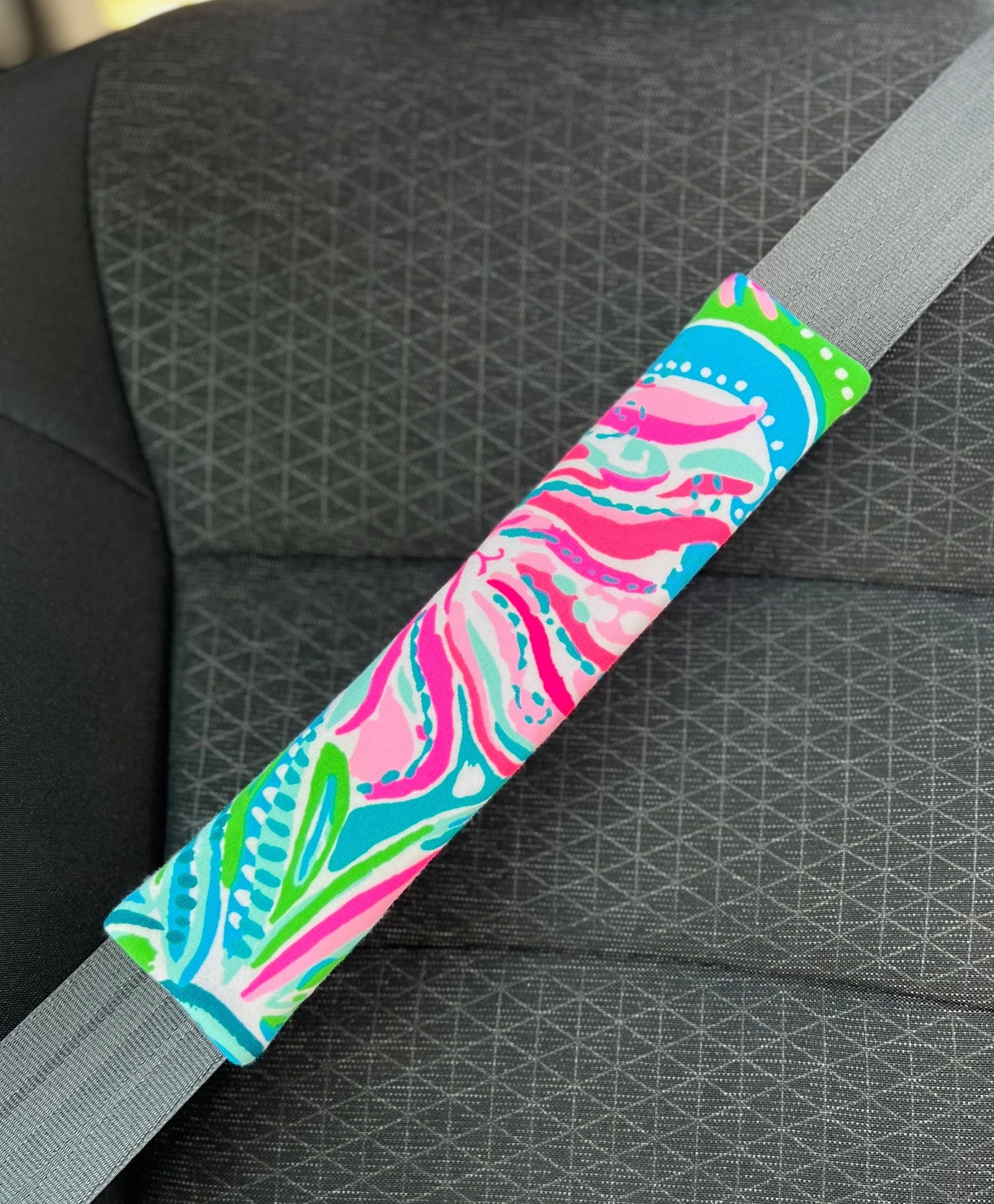 Discover Seat Belt Covers soft pretty bright colors Lilly tropical prints