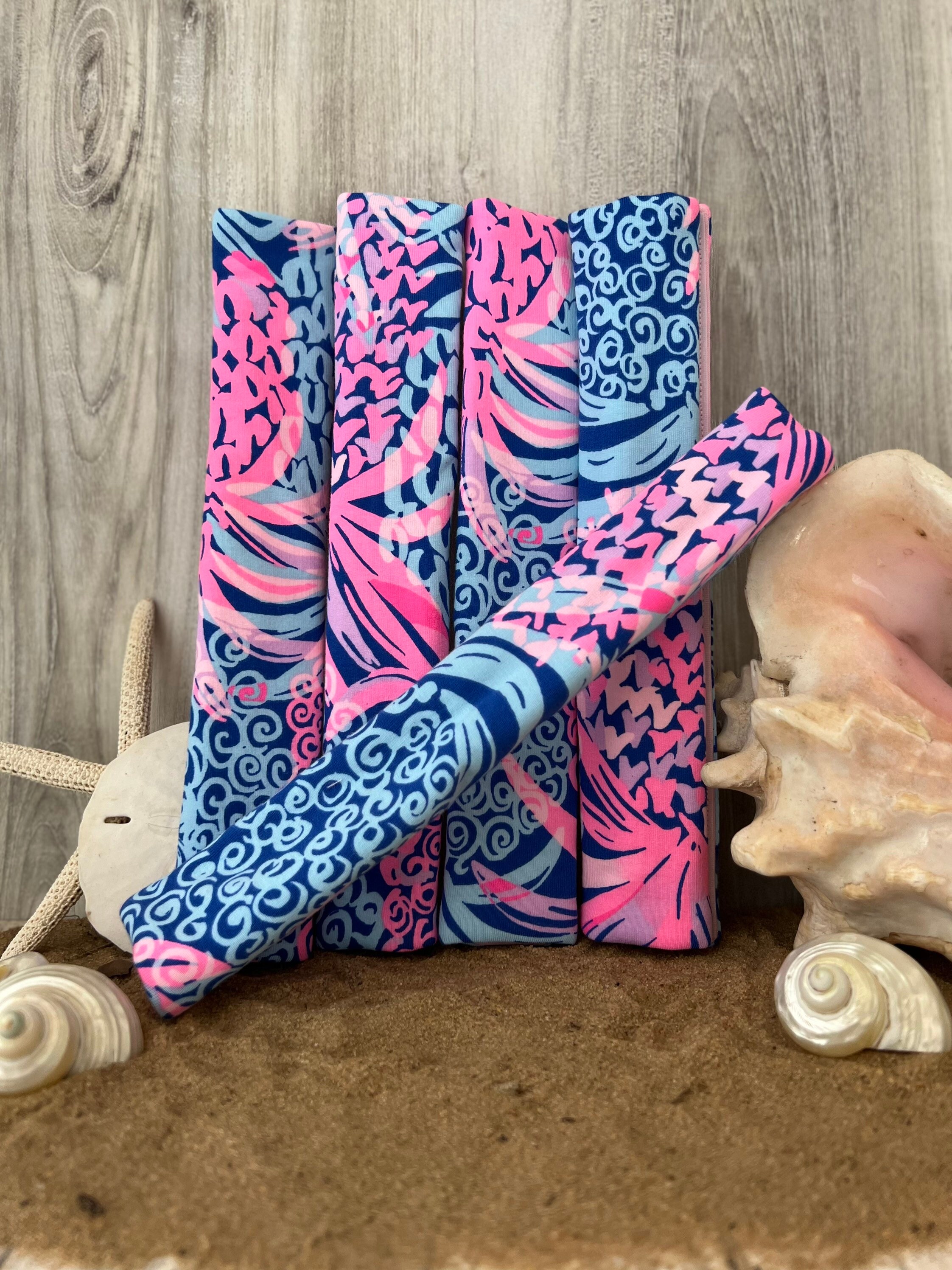 Steering Wheel Head Rest Seat Belt Covers in a beautiful colorful tropical LP print pink blue pineapple Lilly T15 - Thumbnail 4