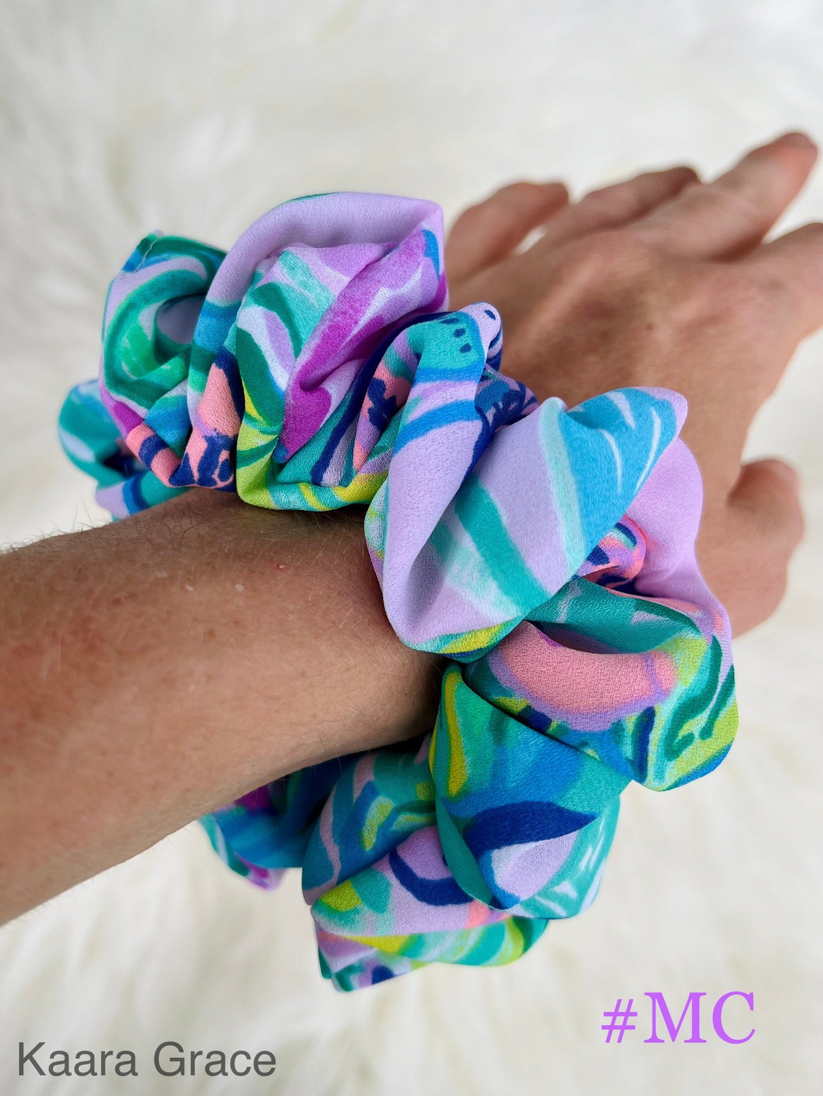 Hair Scrunchie Lush Full Luxurious volume Happy Bright colorful beachy tropical soft slinky unique special great gift made in the USA - Thumbnail 5