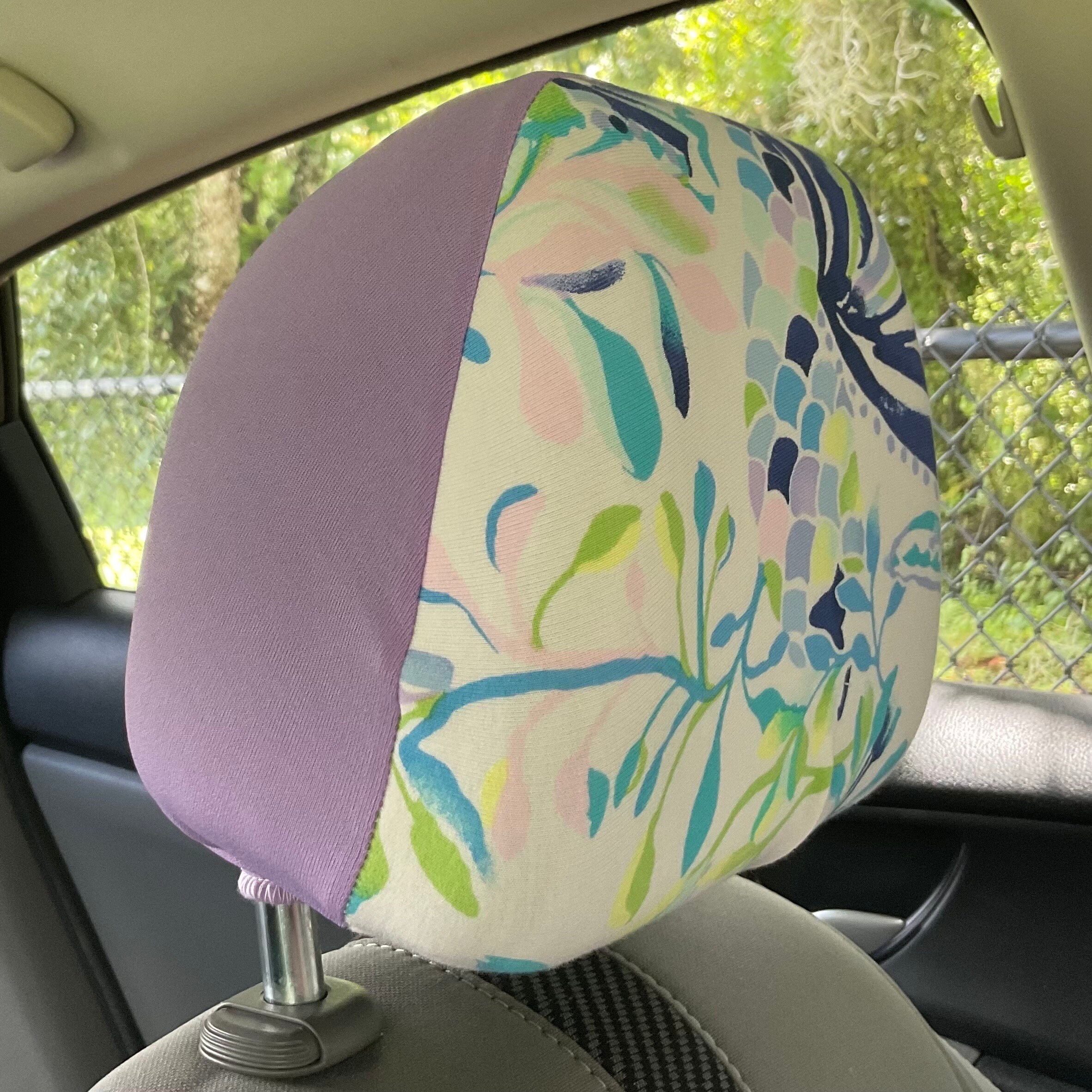 Steering Wheel Head Rest Seat Belt Covers in a colorful tropical nautical starfish beachy LP print Lilly white lime aqua lavender T2 - Thumbnail 7
