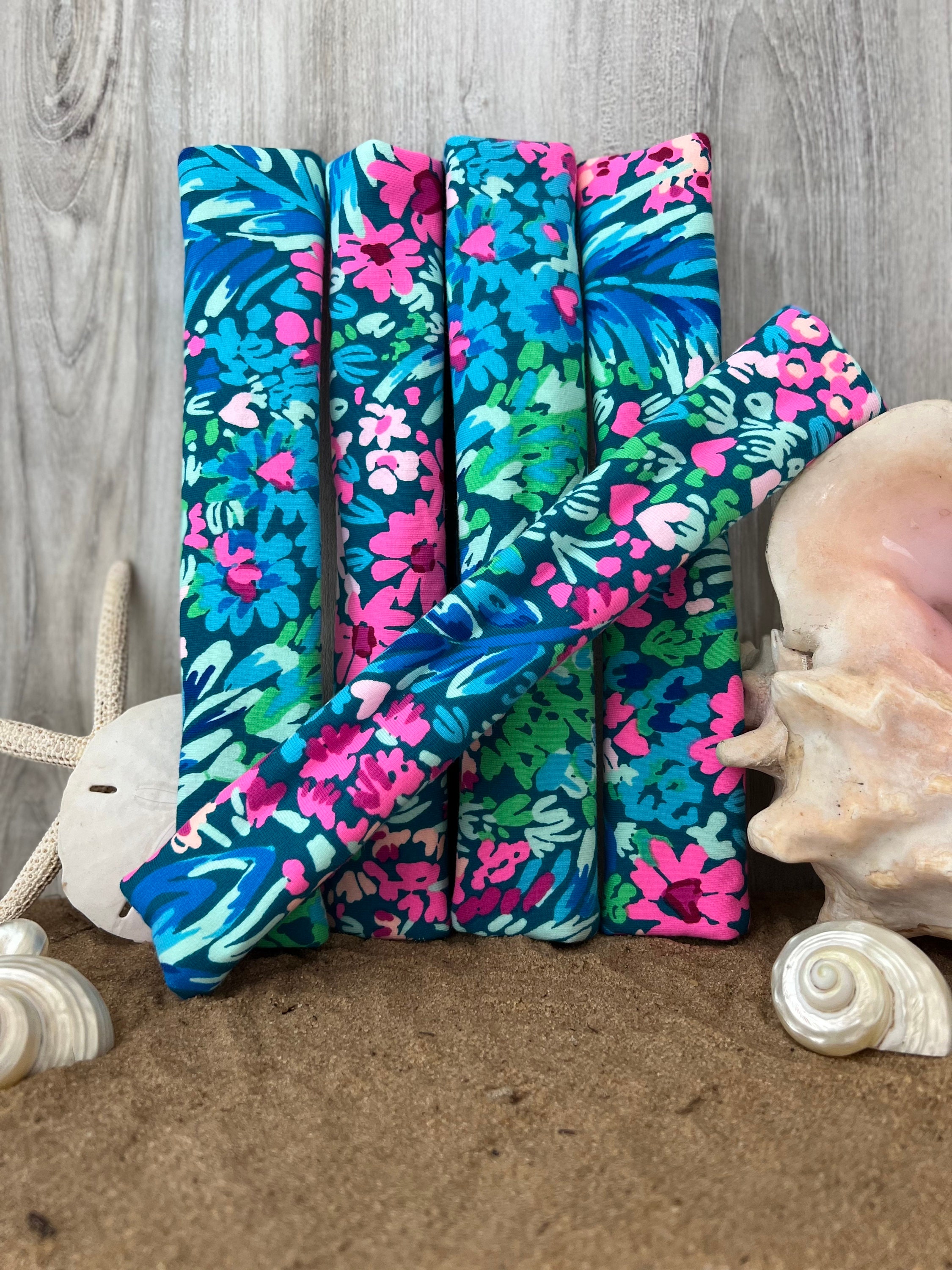 Seat Belt Covers soft pretty bright colors Lilly tropical prints green fuchsia blue deep teal LP Print T-11 - Thumbnail 5