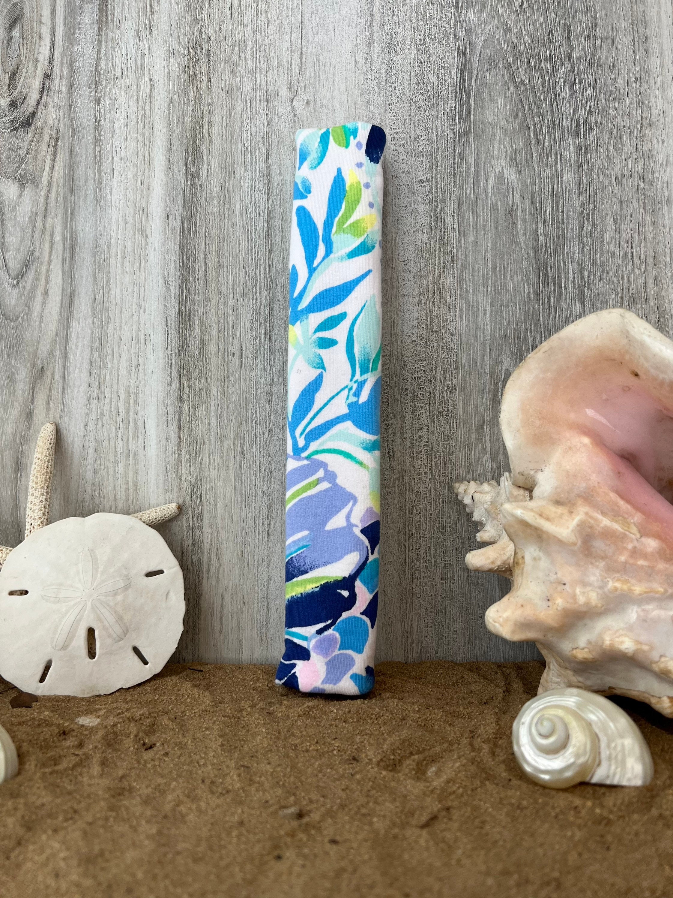 Steering Wheel Head Rest Seat Belt Covers in a colorful tropical nautical starfish beachy LP print Lilly white lime aqua lavender T2 - Thumbnail 3