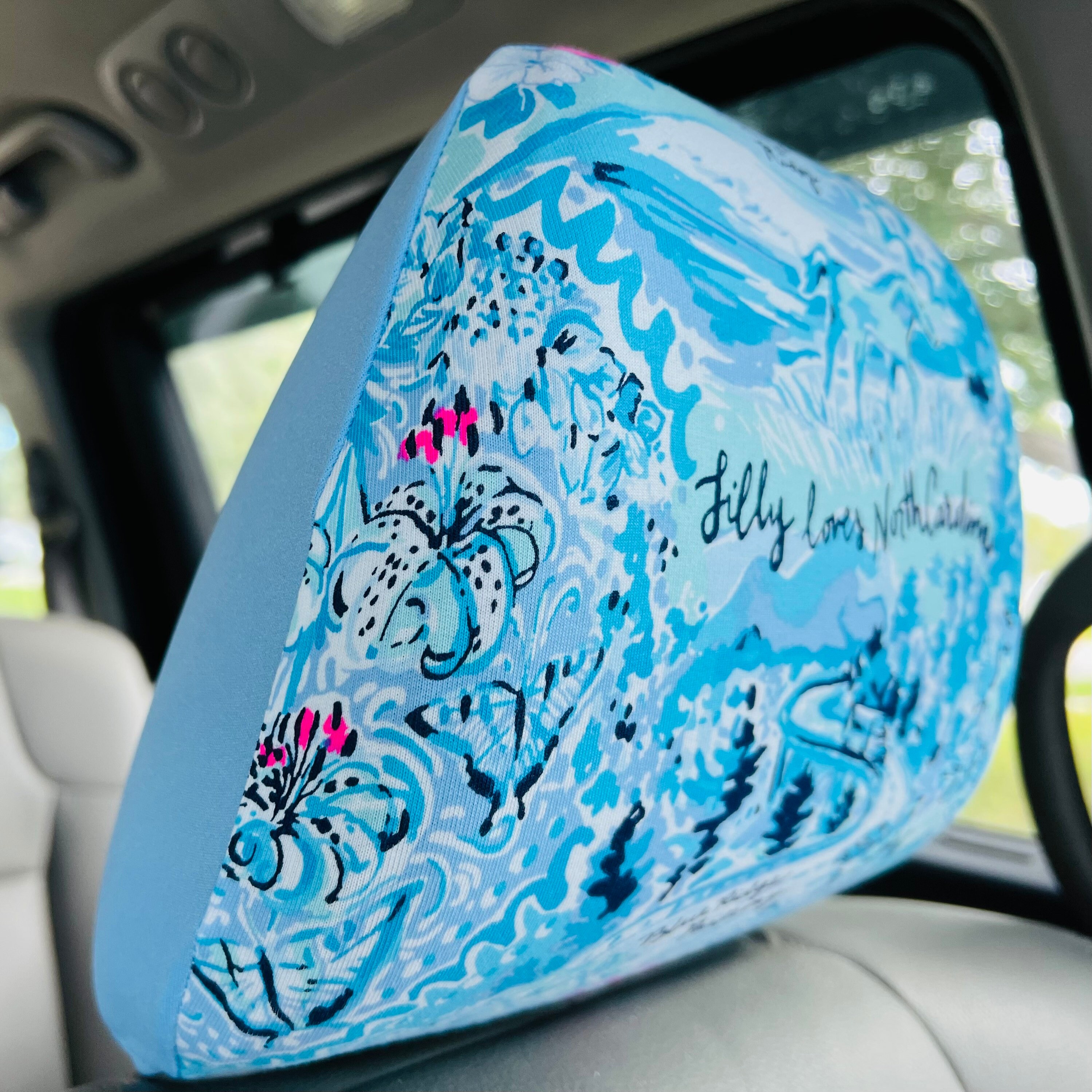 Steering Wheel , Head Rest & Seat Belt Covers Love North Carolina beautiful colorful tropical LP print blue white pink Lilly T-30 - Thumbnail 2